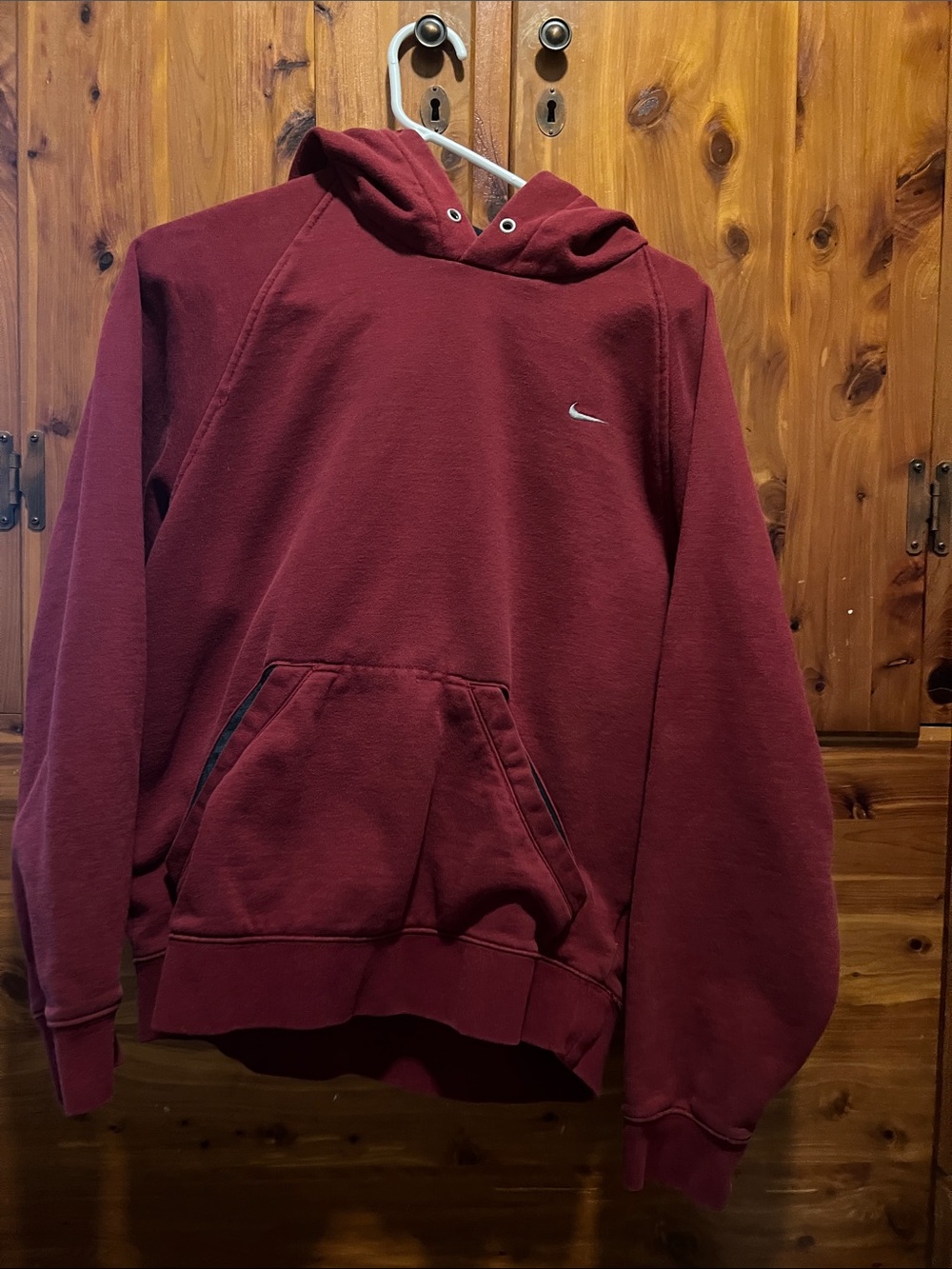 Nike Men's Burgundy Pullover Hoodie with Small Swoosh